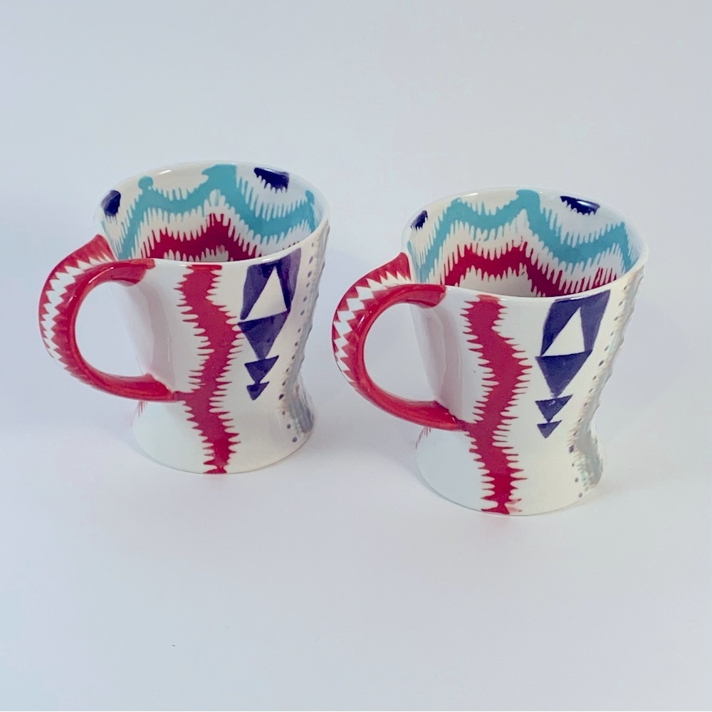Highly Collectible Anthropologie Hand Painted Southwest Red Blue Mugs
